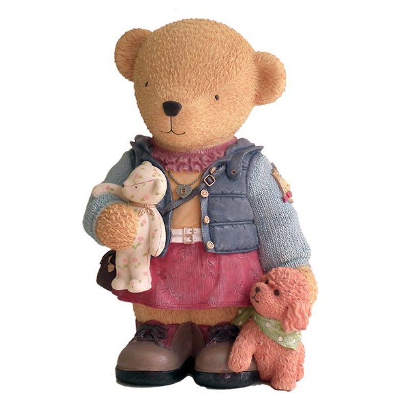 【BEAR BOY】抱熊女熊存錢筒-藍背心 - 錢罌 - 其他材質 
