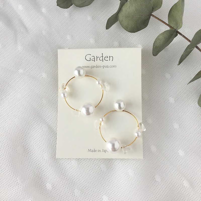 circle earrings clear gold - 耳環/耳夾 - 其他金屬 透明