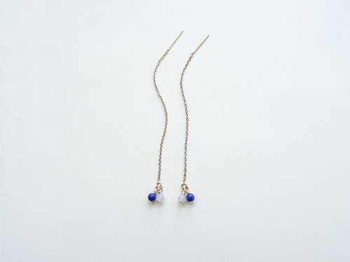 Joyce Wu Handmade Jewelry 沉靜藍青金石藍紋瑪瑙 14K GF 包金 耳線式 耳鍊式 耳環