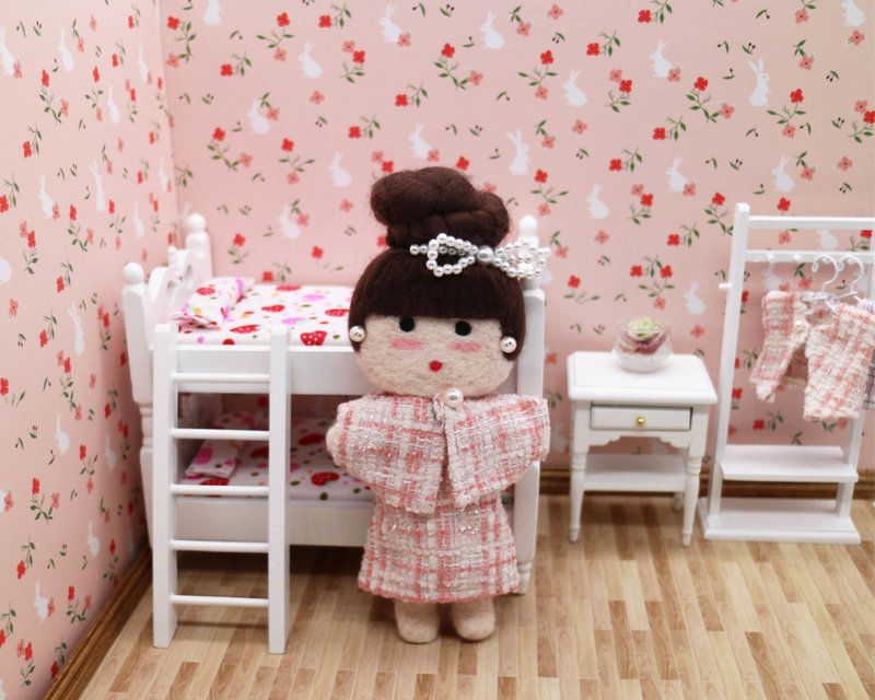 momoB - Amy - Mini Handmade Doll / Charm - พวงกุญแจ - ขนแกะ สึชมพู