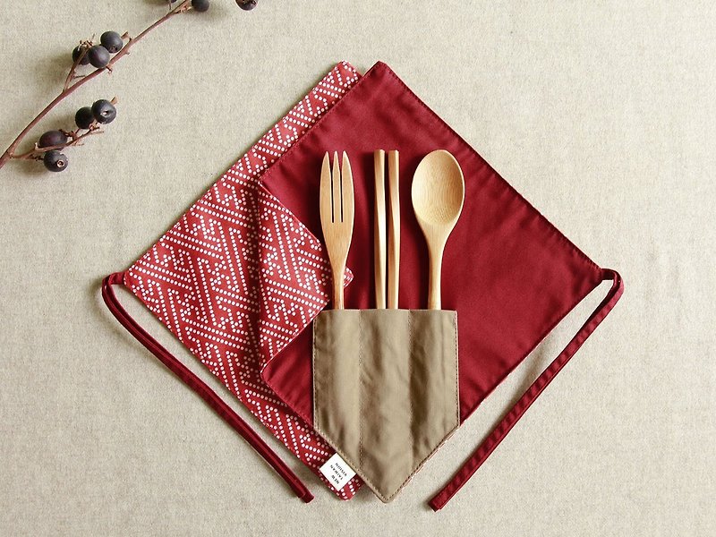 【一角筷套組】- 紅鯉魚 - 餐具/刀叉湯匙 - 棉．麻 紅色