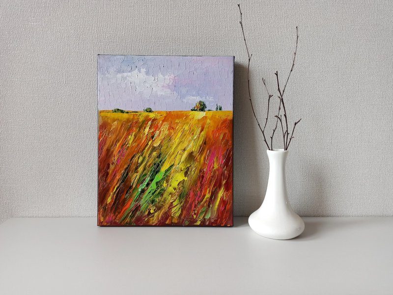 Original oil painting impressionist art landscape - unique modern home decor - ตกแต่งผนัง - ผ้าฝ้าย/ผ้าลินิน สีส้ม