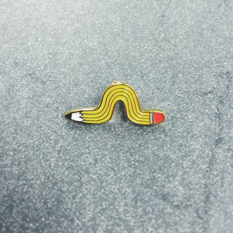 #14 Pencil-Worm Pin/Brooch - เข็มกลัด - โลหะ สีเหลือง