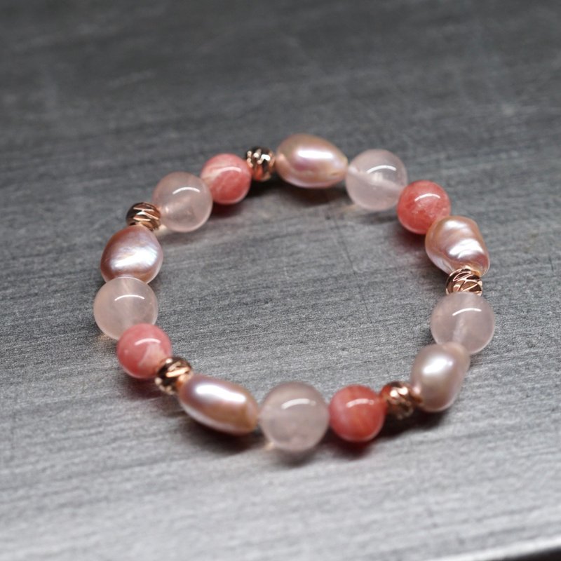 New Year Good Luck Bracelet • Eternal Happiness Pearl Rose Quartz Stone Relationship Rose Gold - Bracelets - Crystal Gold