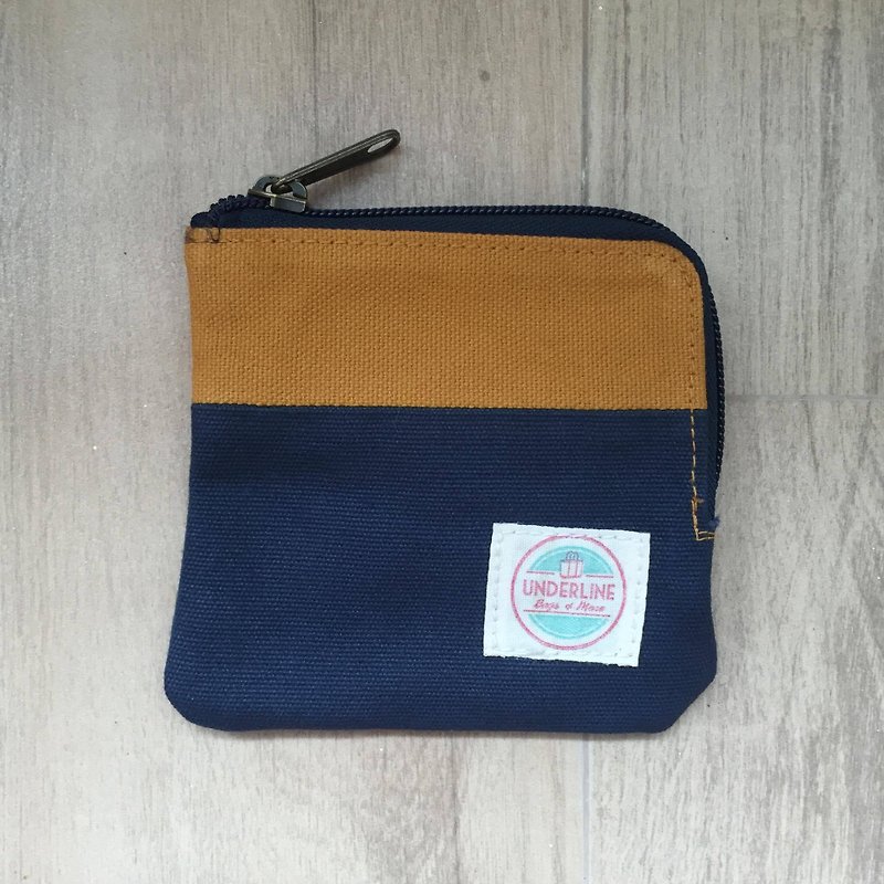 New small mustard/navy wallet with convenient interior card slots - Coin Purses - Cotton & Hemp Yellow