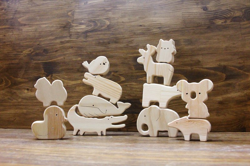 Log shaped small animal decoration building blocks toy Jenga - ของเล่นเด็ก - ไม้ สีนำ้ตาล