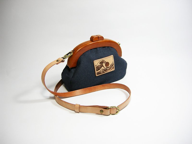 Solid wood leather with gold side backpack __made as zuo zuo hand made gold bag Lei - Messenger Bags & Sling Bags - Cotton & Hemp Blue