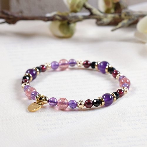 Hanhan Jewelry 黑尖晶 石榴石 紫水晶 草莓晶 手鍊 礦石水晶