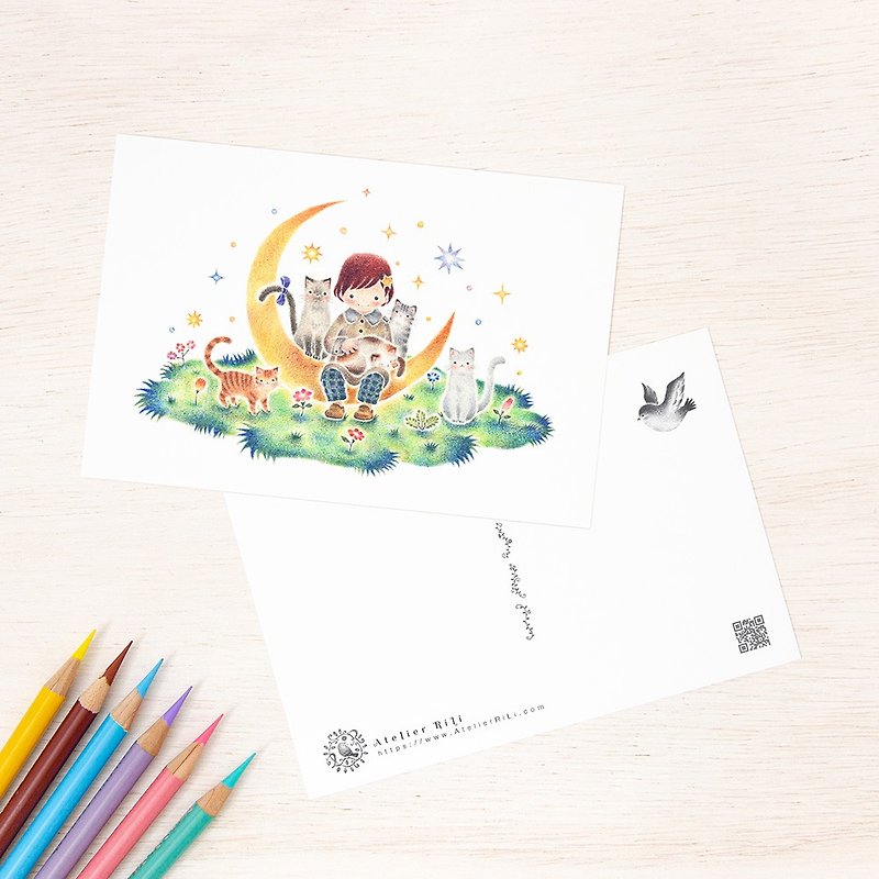 Set of 5 pieces. Like a picture book. Postcard "Ruri and the Cat on the Moon" PC-176 - การ์ด/โปสการ์ด - กระดาษ สีเหลือง
