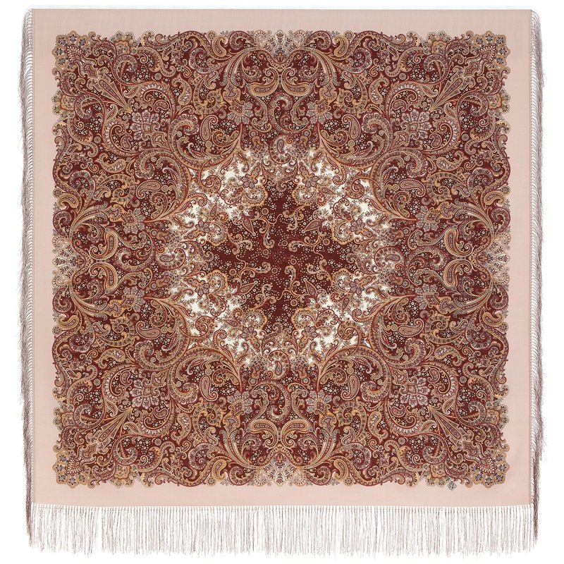 Pavlovo Posad Russian Shawl 100% Wool Scarf 125x125 cm Wrap Silk Fringe 1997-2 - 絲巾 - 羊毛 粉紅色