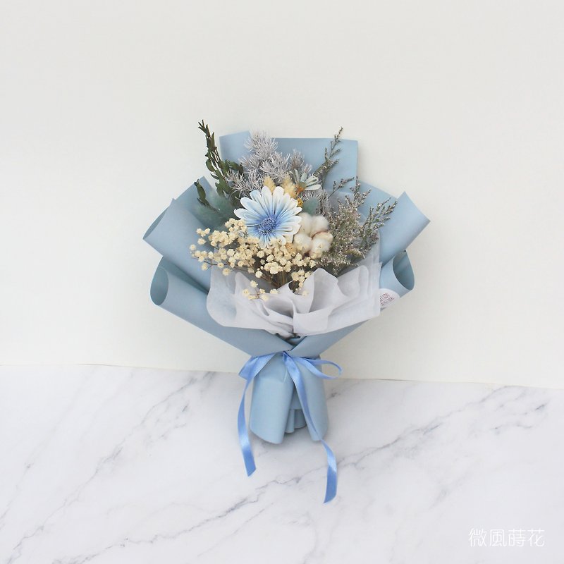 【愜意】藍色畢業花束/ 乾燥花束 - 乾花/永生花 - 植物．花 藍色