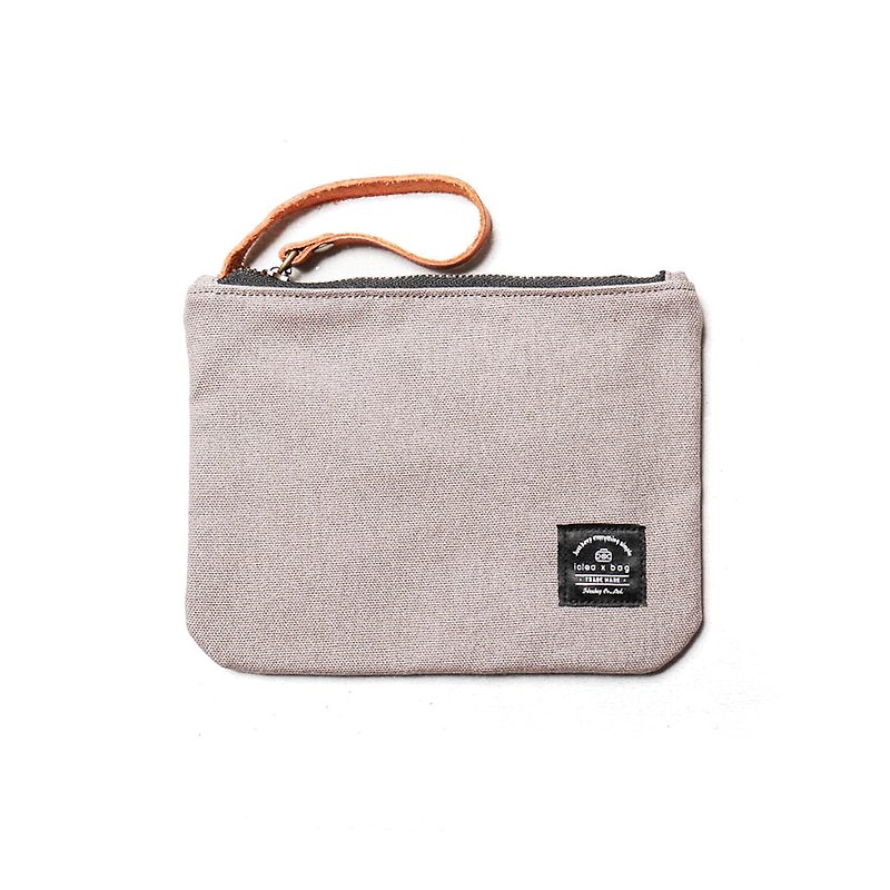 Leather canvas universal small bag cosmetic bag light gray DG43 - ที่ใส่บัตรคล้องคอ - ผ้าฝ้าย/ผ้าลินิน 