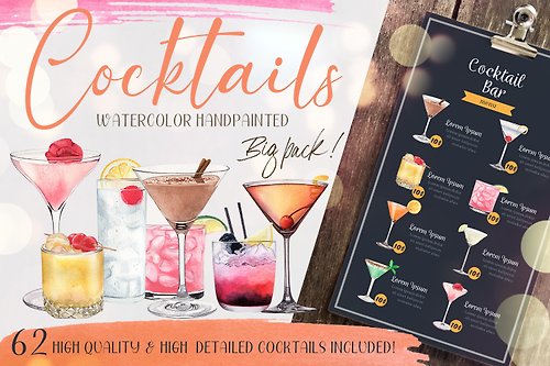 ArtfulStudio Watercolor signature Cocktails BUNDLE - Alcoholic Drinks png
