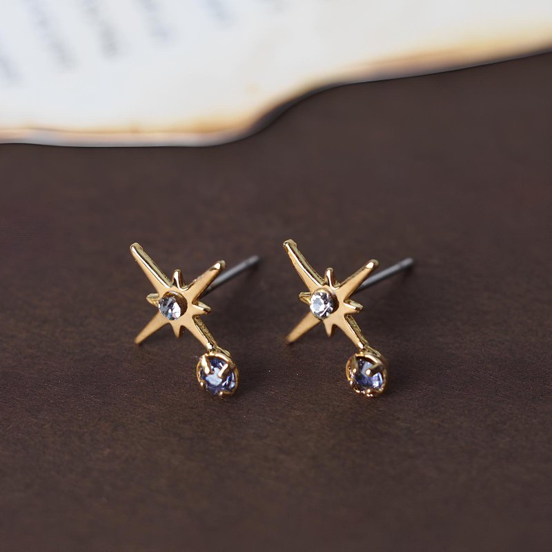 Sky Eye Bronze Star Earrings - ต่างหู - ทองแดงทองเหลือง สีน้ำเงิน