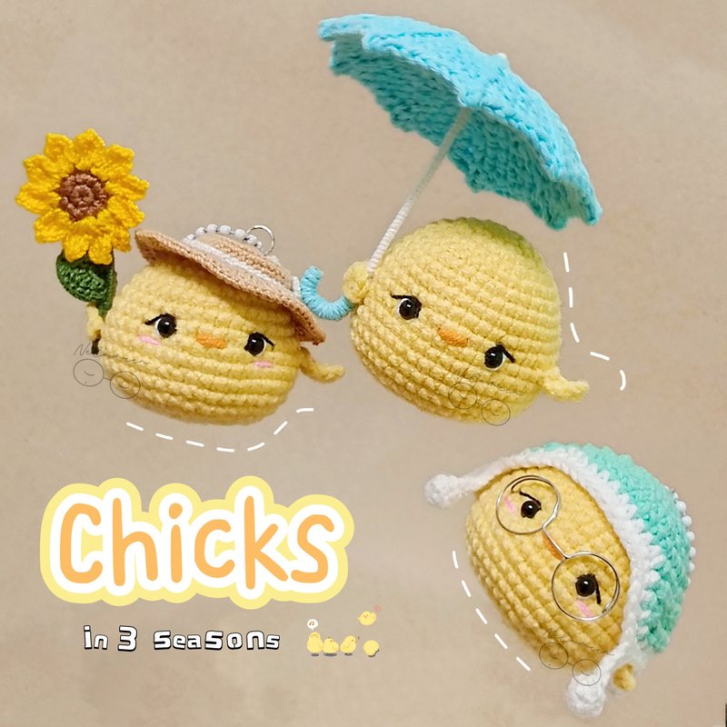 Baby chick crochet doll keychain - 吊飾/掛飾 - 其他材質 黃色