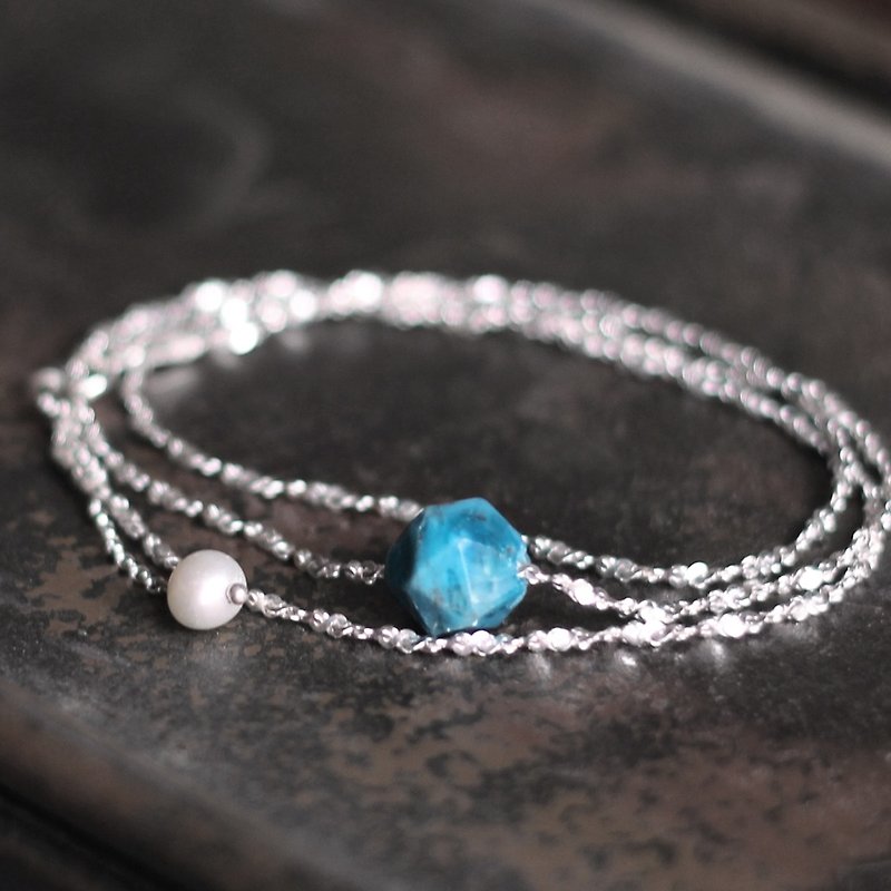Chen blue Stone. Clavicle chain Sea natural stone grain silver Stone 925 Silver Pearl - Necklaces - Gemstone Blue