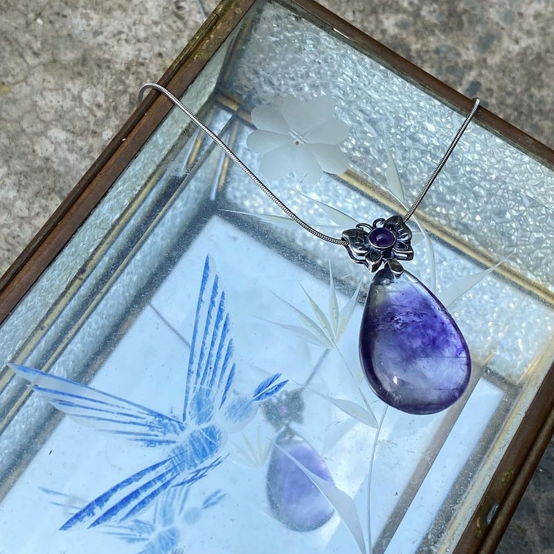 【Lost and find】Tanzan purple Stone rough stone necklace MIN80 - สร้อยคอ - เครื่องเพชรพลอย สีม่วง