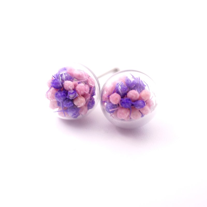 A Handmade grass Xia elegant purple tone glass ball earrings - Earrings & Clip-ons - Plants & Flowers 