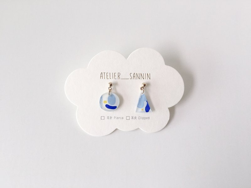 Travel to the White Snow Series - Snow Country Travel Hand-painted Dangle Handmade Earrings Ear/Ear clip - Earrings & Clip-ons - Other Materials Blue
