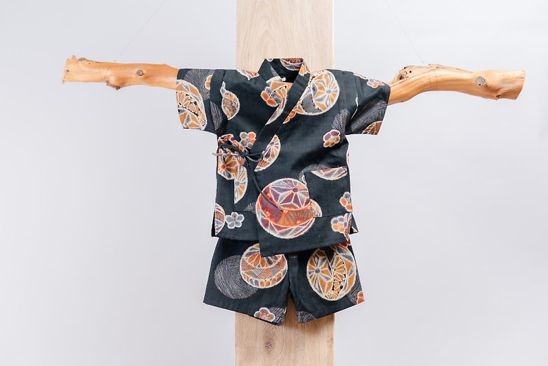 Japanese peace and peace (including pants) - Ming Xian handcuffs Wenhao children newborn children's wear bathrobes kimono non-toxic hand-made - อื่นๆ - ผ้าฝ้าย/ผ้าลินิน สีดำ