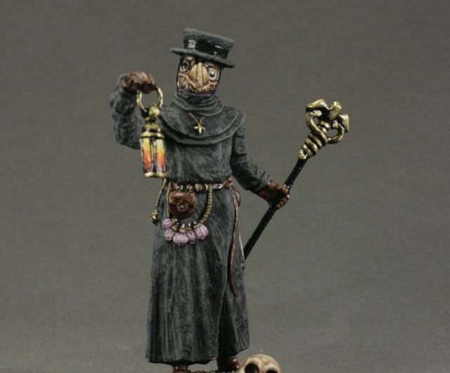 微型ペスト医師手描きのミニチュア置物54mm男性のための家の装飾の