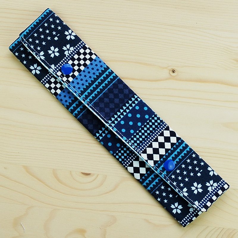 簡約風格筷袋筷子組_藍 - 筷子/筷架 - 棉．麻 藍色