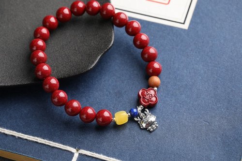 水墨 天然原礦硃砂精品紫金砂福袋手鏈尺寸8mm 硃砂含量高達95%以上