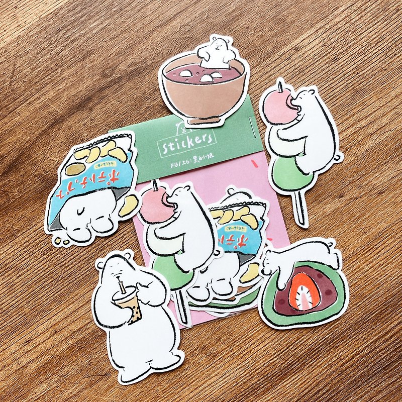 Hand-painted Illustration Matte Waterproof Sticker Bear-Dong Dong Love Eat Diary - Stickers - Paper Multicolor