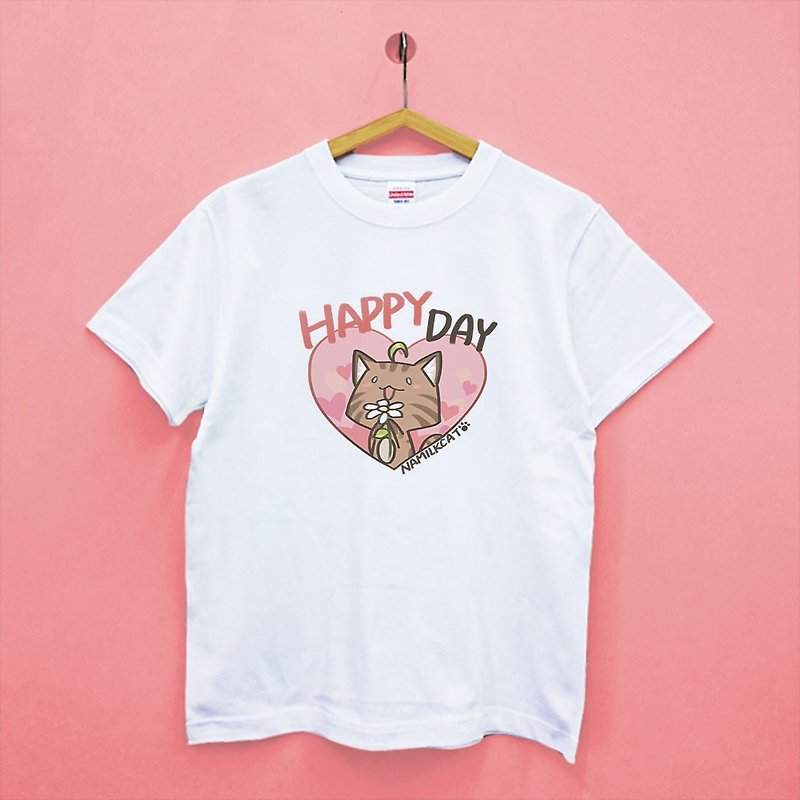 【客製化禮物】【那米克貓】 Heart L happyday 純棉柔感中性T恤 - 中性衛衣/T 恤 - 棉．麻 