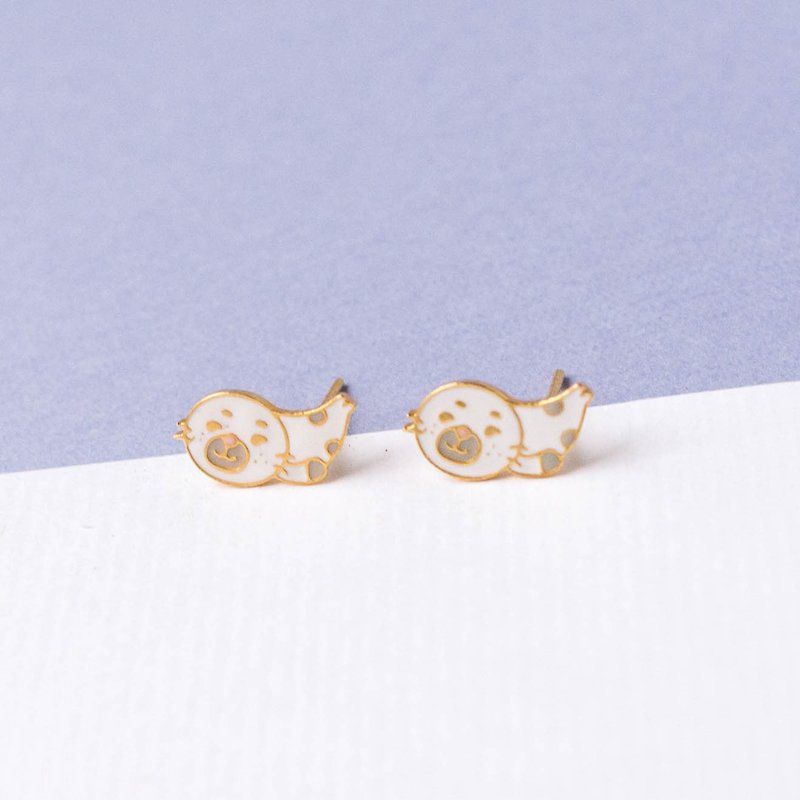 Lazy Seal | World-weary little animal earrings and Clip-On birthday gifts - Earrings & Clip-ons - Enamel Gold