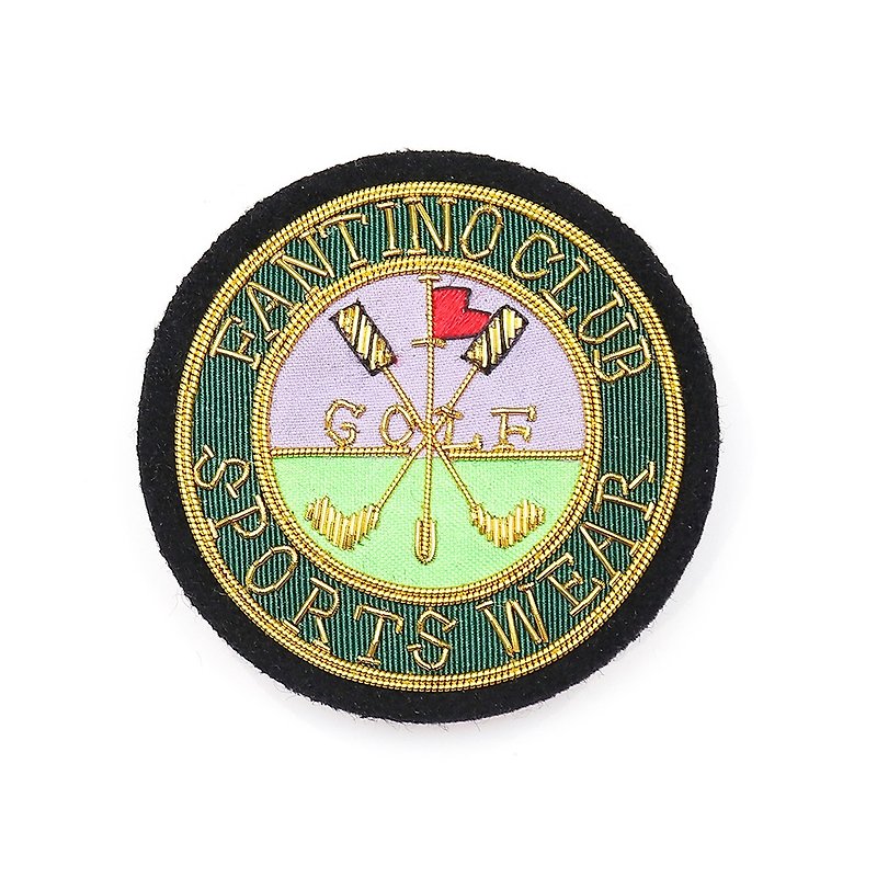 Japanese Design Indian Silk Handmade Copper Wire Badge - Golf Round Emblem (Gold) - เข็มกลัด - งานปัก สีทอง