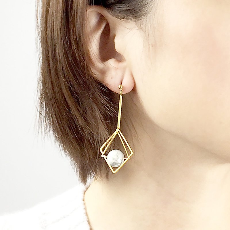大理石系列#4 - 耳環/耳夾 - 其他金屬 金色