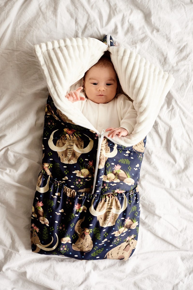 Baby sleeping bag for newborn girl and boy, minky sleep swaddle sack, elephant - Bedding - Cotton & Hemp Blue