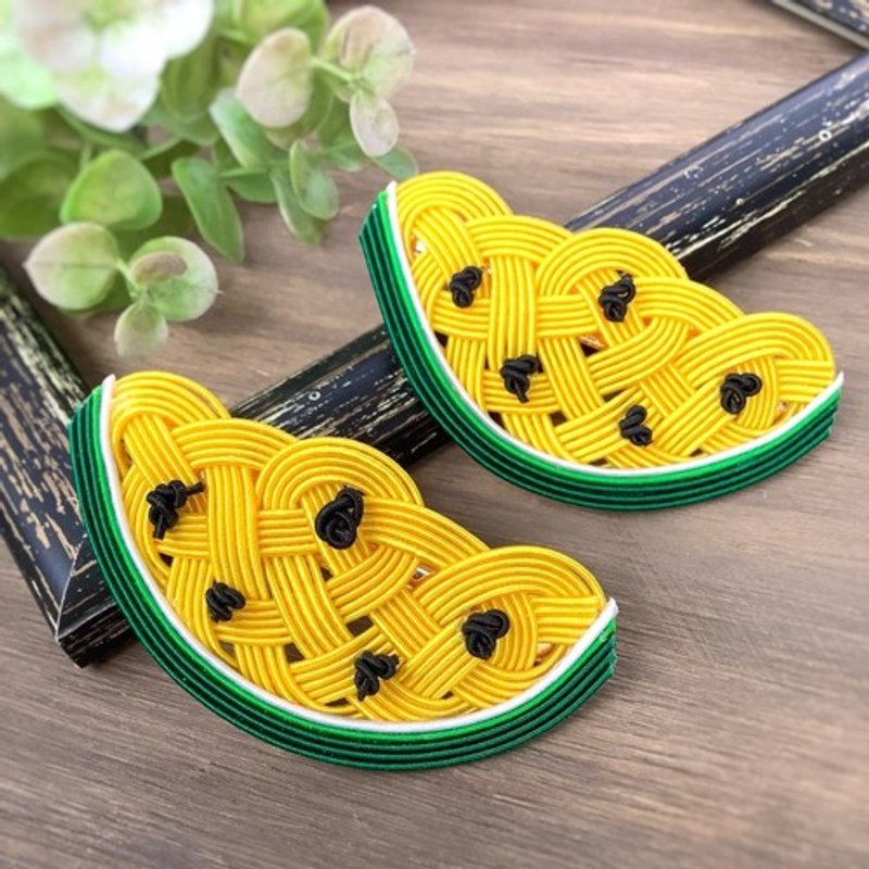 Watermelon barretter made by Mizuhiki - Hair Accessories - Other Metals Yellow