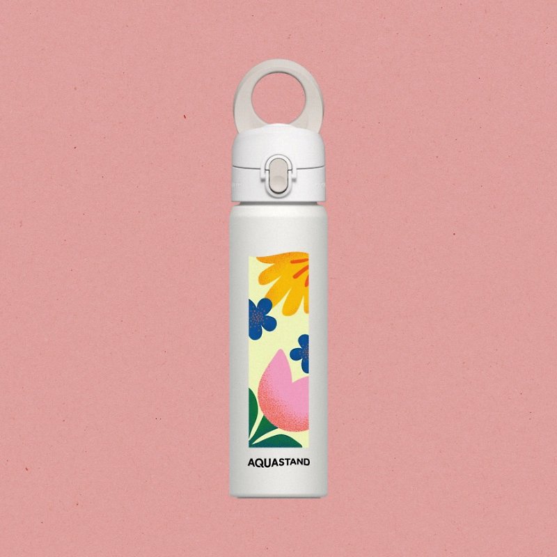 AquaStand Magnetic Water Bottle- Stainless Steel Thermos Bottle | Exclusive Design/Huahua World (White) - ที่ตั้งมือถือ - สแตนเลส ขาว