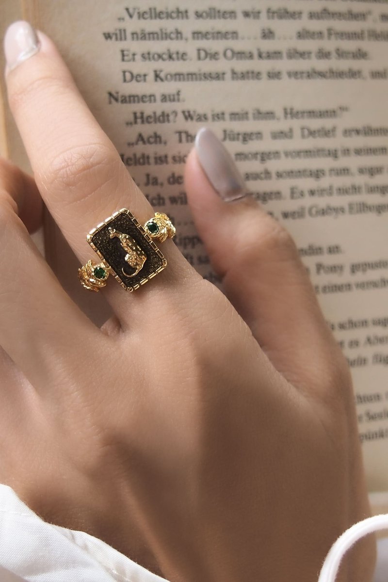 Antique Leopard Ring, Leopard Ring, Sterling Silver Ring. - 戒指 - 純銀 金色