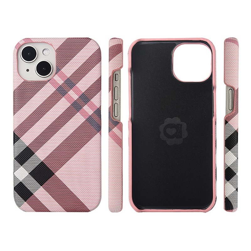 Yaguqi Samsung S23 full series British plaid temperament back cover mobile phone case - pink - Phone Accessories - Faux Leather 