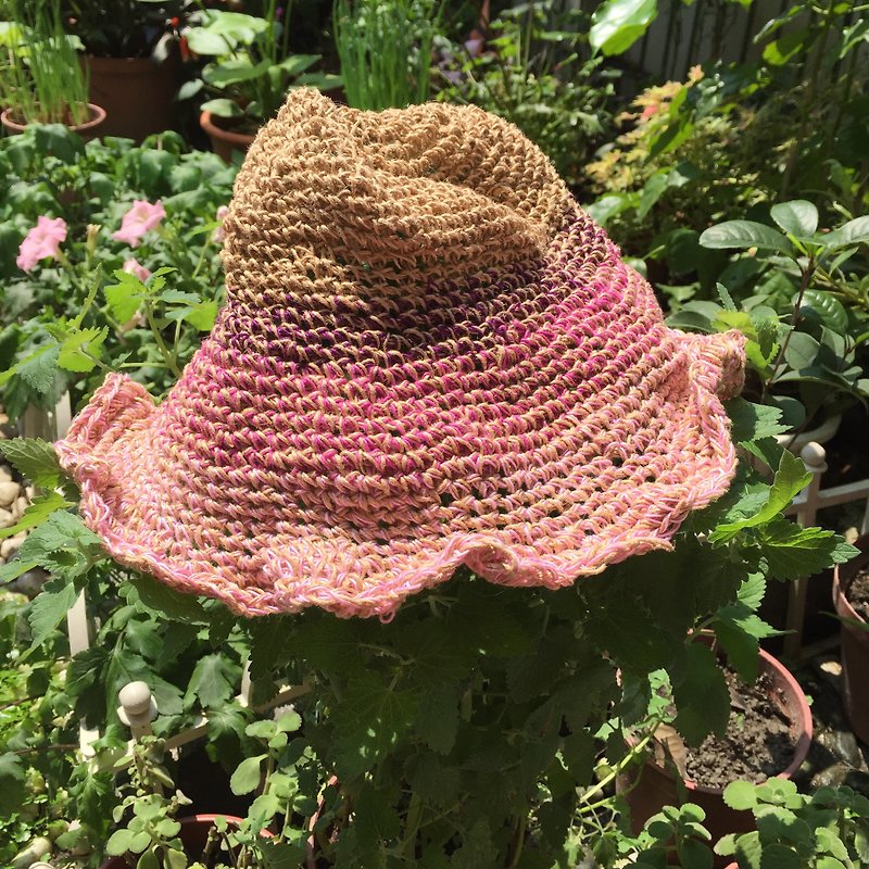 夏日麻編帽 清爽草莓 - 帽子 - 棉．麻 粉紅色
