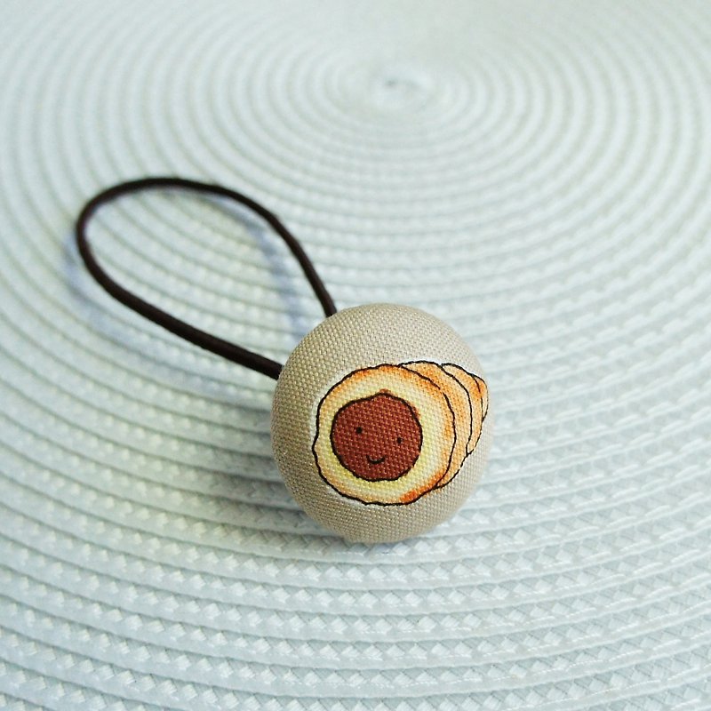 Lovely [Japanese cloth] chocolate snail bread elastic hair bundle, milk tea background - Hair Accessories - Cotton & Hemp Brown