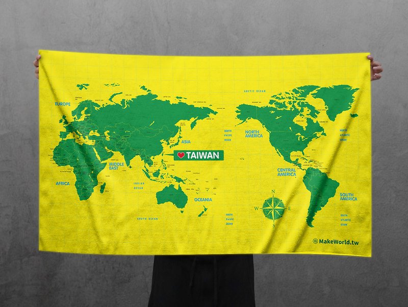 Make World map made sports bath towel (yellow-green) - Towels - Polyester 