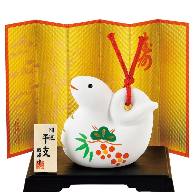 Japanese Zodiac ETO 2025 Gold Lucky Year of Snake Bell Ornament Figurine Stand - ของวางตกแต่ง - ดินเผา ขาว