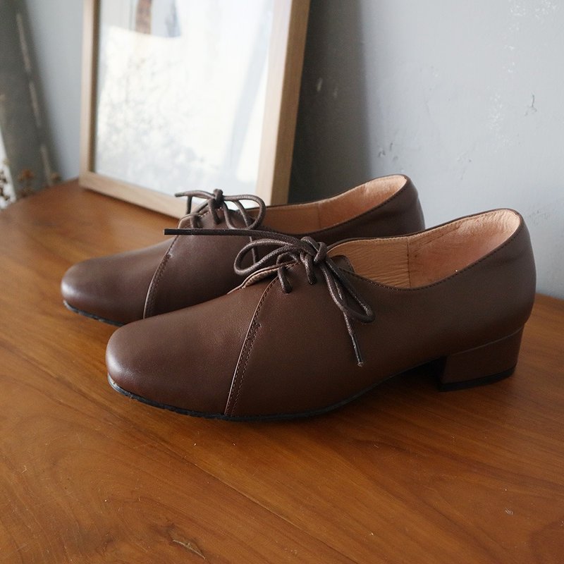 【老學究】方頭粗跟鞋-深咖 - 其他女皮鞋 - 真皮 咖啡色