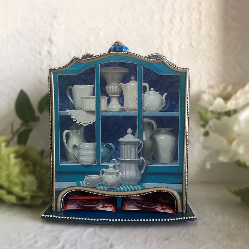 Turquoise tea house, Wooden tea box, Tea Party, kitchen decor, housewarming gif - ขวดใส่เครื่องปรุง - ไม้ สีน้ำเงิน