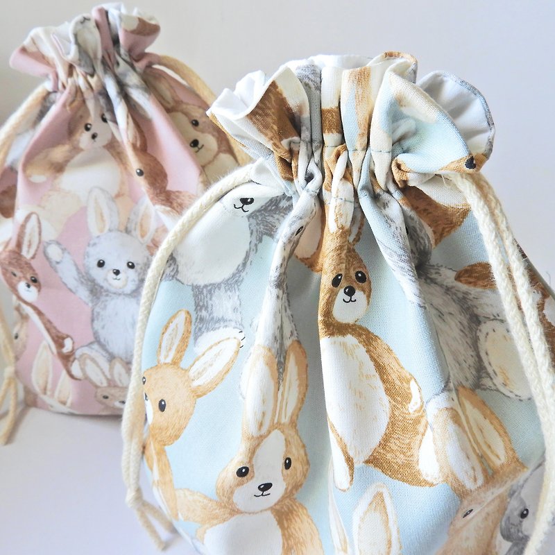 Fabric Drawstring bag, Cotton Project bag: Light Blue Bunny - กระเป๋าหูรูด - ผ้าฝ้าย/ผ้าลินิน สีน้ำเงิน