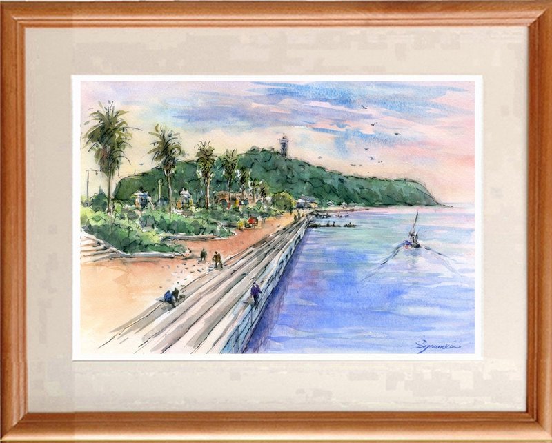 水彩画原画　江の島夕暮 10 - 海報/掛畫/掛布 - 紙 綠色