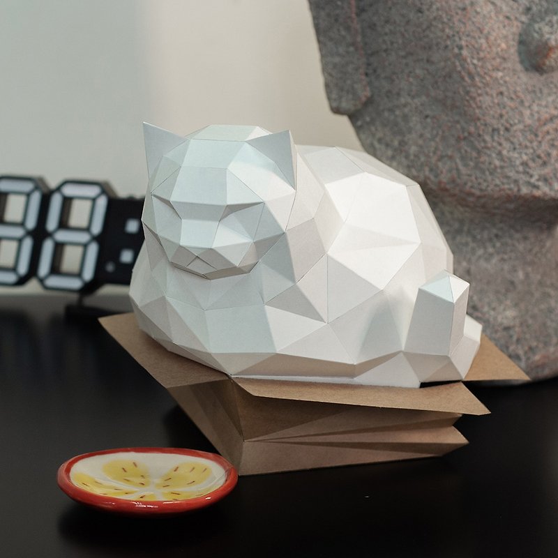 DIY手作3D紙模型擺飾 肥貓系列 - 紙箱胖貓 (3色可選) - 玩偶/公仔 - 紙 白色