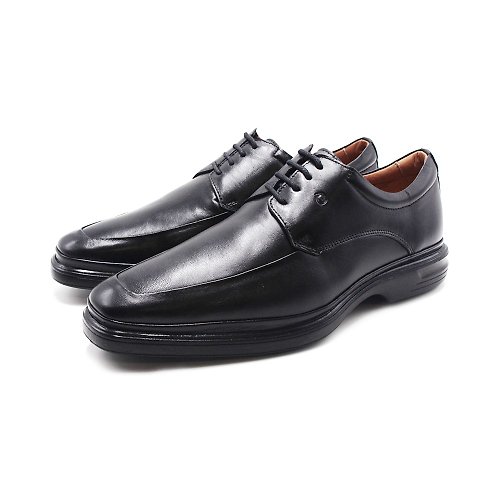 米蘭皮鞋Milano Sollu 巴西專櫃 小方頭4孔縫線綁帶皮鞋-黑
