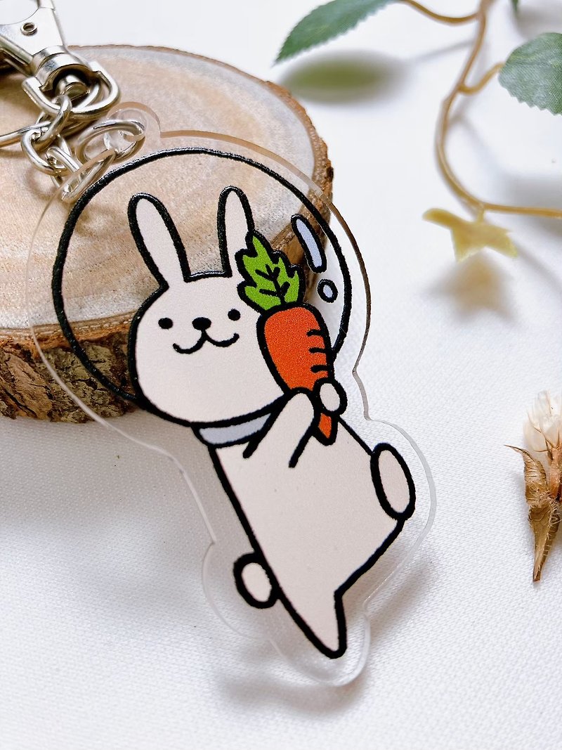 [Acrylic Keychain Charm] Rabbit Moon Clay - Keychains - Other Materials Pink