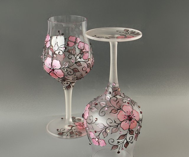 ピンクのガラスワイングラス 2個セット