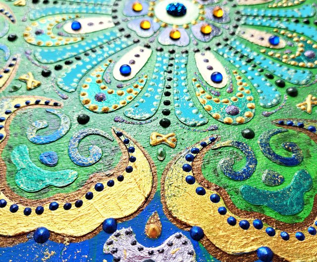 木の壁に曼荼羅オリジナル絵画ヨガ瞑想エネルギー禅瞑想アート
